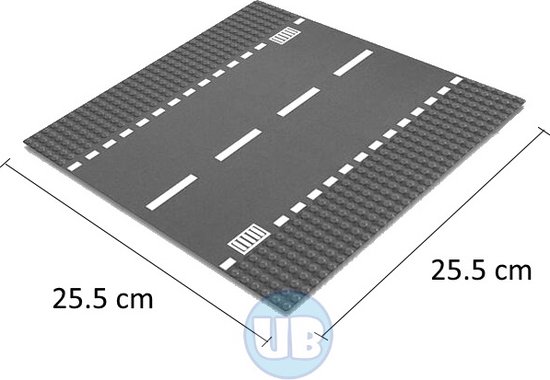 Uniblocks City wegenplaat recht - 25,5 x 25,5 cm | Bouwplaat 32x32 noppen | wegen | stad | city | wegplaat | combineer met Lego bouwplaten | Uniblocks