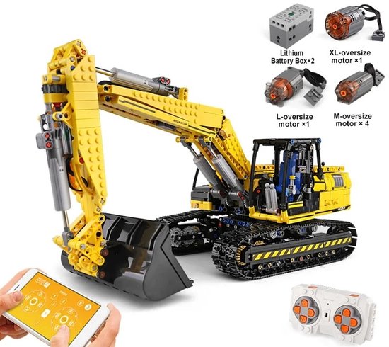 Comnox - Mould King - Technische Graafmachine Bouwset - 1830 Stukjes - LEGO Compatible - RC Bestuurbaar Educatief Speelgoed - Geel