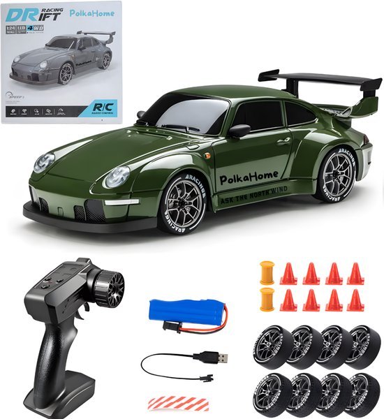 PolkaHome Zeer snelle RC auto drift - RC drift car - RC car - RC auto drift speelgoed - Drift auto afstandsbestuurbaar 20km/uur 1:24 Afstandsbediening Driftauto, 2.4Ghz 4WD Afstandsbediening Auto, bestuurbare auto, Speelgoed voor jongens en meisjes