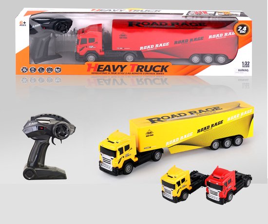 R/C 1/32 Radio Control Truck Transporter (GEEL) 2.4ghz met verlichting, 4 kanalen