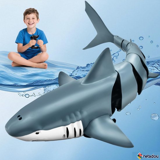Retadou - Extra grote op afstand bestuurde haai, 2,4 GHz RC haaiboot, haai-speelgoed met twee batterijen en duikfunctie, zwembadspeelgoed, cadeau voor jongens en meisjes van 6 jaar (extra grote haai)