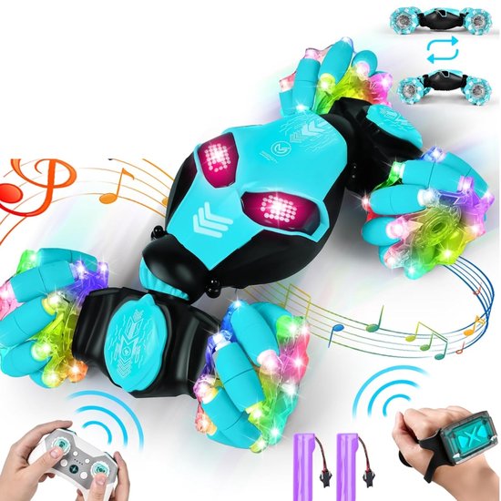 S&Dshopline® Op afstand bestuurde auto voor kinderen, RC auto met handbediening, 2,4 GHz gebarensor, drift car met muziek en licht, 360° rotatie, RC stuntauto voor kinderen, cadeau voor kinderen vanaf 6