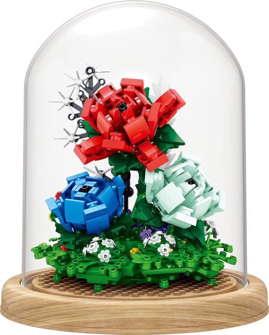 Zhe Gao Botanical Kleurige Rozen Bloemenboeket in Stolp | Flowers Collection | Classic Creator STEM speelgoed bloemen & planten bouwpakket | niet compatibel met andere merken | modelbouw voor volwassenen en kinderen | 579 bloks moederdag cadeau