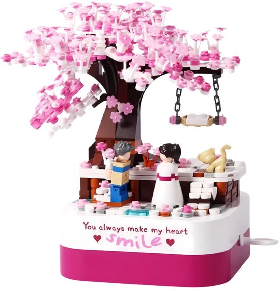 Jaki- Bonsai Romantische Japanse bloemen tuin | Botanical Sakura Kersenbloesem | Classic bloemenpracht muziekdoosje compatibel met bekende merken | Icons Creator speelgoed mega bouwpakket kinderen & volwassenen | 449 bloks | Moederdag cadeau geschenk