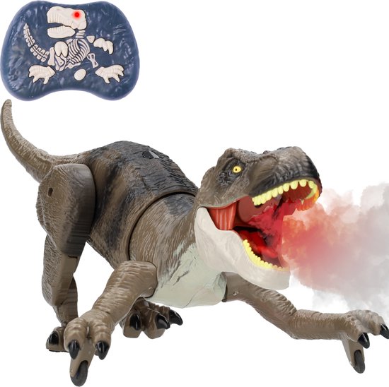 Silvergear Bestuurbare Dino - Dinosaurus Speelgoed - RC Dino Auto - T-Rex - Rook, Licht & Geluid - Bruin
