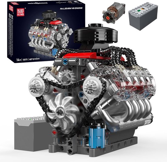 Mould King - Technic Chevy V8 formule 1 motor | Speed champions modelbouw | Creator classic bouwpakket | Technische F1 speelgoed ideas voor expert volwassenen & kinderen | compatibel met lego sluban of mega bloks | 487 bouwstenen Vaderdag cadeau