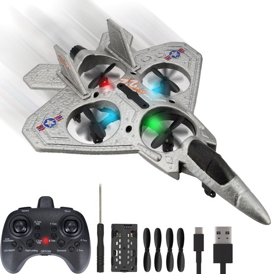 Silvergear Drone Voor Kinderen en Beginners - RC Bestuurbare Speelgoed Vliegtuig - Straaljager - Grijs