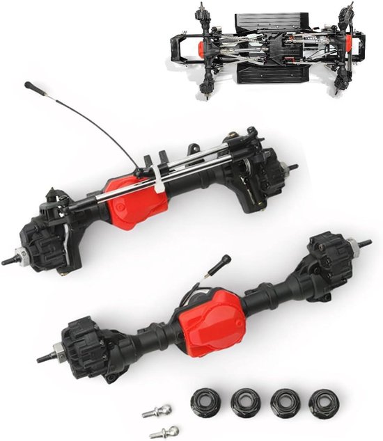 2 stuks gehard stalen voor- en achterportassenbouwgroep voor RC as - compatibel met Traxxas 1/10 RC Crawler Car