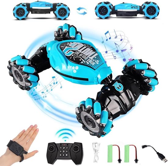 Op afstand bestuurbare auto voor kinderen - 2,4 GHz 4WD 360° rotatie RC stuntauto met licht en muziek - Perfect cadeauspeelgoed voor kinderen van 6-8 jaar - Blauw