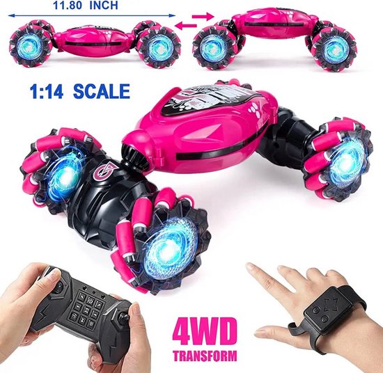 Op afstand bestuurbare auto voor kinderen - 2,4 GHz 4WD 360° rotatie RC stuntauto met licht en muziek - Perfect cadeauspeelgoed voor kinderen van 6-8 jaar - Rood