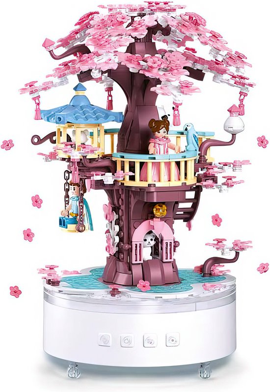 Sluban - Bonsai Sakura boomhut met botanical bloemen | Technic muziekdoos | Icons Creator speelgoed mega bouwpakket voor meisjes / kinderen & volwassenen | 577 bloks compatibel met lego mould king | Classic bloemenpracht modelbouw | Moederdag cadeau