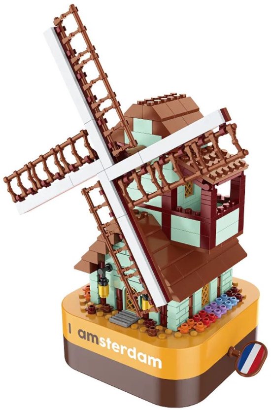 Jaki- Windmolen bloemen park muziekdoos | Icons modelbouw | Creator classic architecture bouwpakket | Compatibel met lego mould king sluban mega | Technische speelgoed ideas expert volwassenen & kinderen | 425 bloks | souvenirs molen van holland