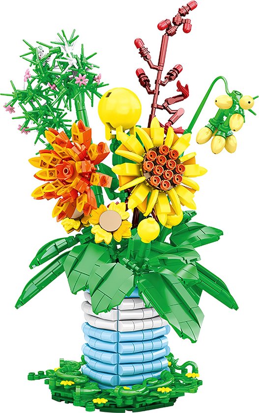 Woma Chrysant Bloemenboeket in vaas | Botanical Flowers Collection | Classic Creator STEM speelgoed wilde bloemen bouwpakket | compatibel met lego mould king sluban | Icons modelbouw bloemenpracht volwassenen & kinderen | 962 bloks moederdag cadeau