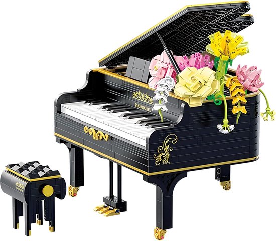Zhe Gao Piano bloemen | Classic creator ideas technic | STEM educatief speelgoed bouwpakket | botanical bloemenboeket versiering | niet compatibel met lego mould king mega | Vleugelpiano modelbouw volwassenen & kinderen | 1306 bloks Moederdag cadeau