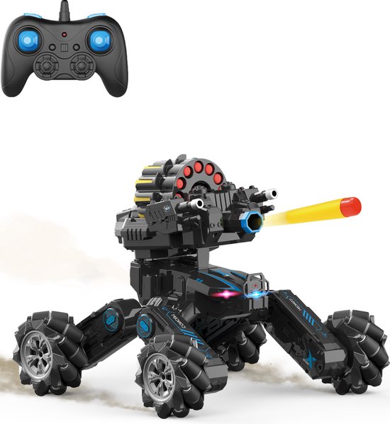 Bestuurbare Auto met Soft Bullet Gun - Licht en Rookeffecten - voor Binnen & Buiten - RC Auto Offroad - Jongens en Meisjes en Volwassenen - Speelgoed Auto - RC Car - Drift - Met Oplaadbare Accu - 10 km/u - Zwart - Silvergear