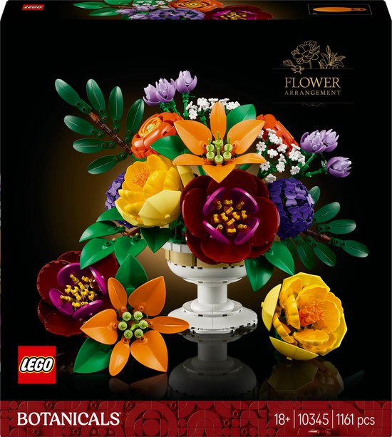 LEGO® Botanicals Bloemstuk, decoratie voor in huis, bouwset voor volwassenen, natuurcadeau voor plantenliefhebbers, imitatie hortensia's, pioenrozen, lelies en bouvardia 10345