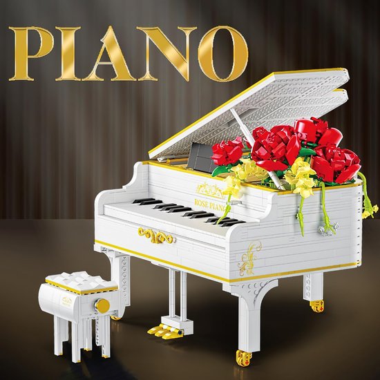 Zhe Gao - Piano rozen bloemen | Classic creator ideas | STEM speelgoed bouwpakket niet compatibel lego mould king sluban mega | botanical bloemenboeket versiering | Vleugelpiano modelbouw volwassenen & kinderen | 1293 bloks | Cadeau voor vrouwen