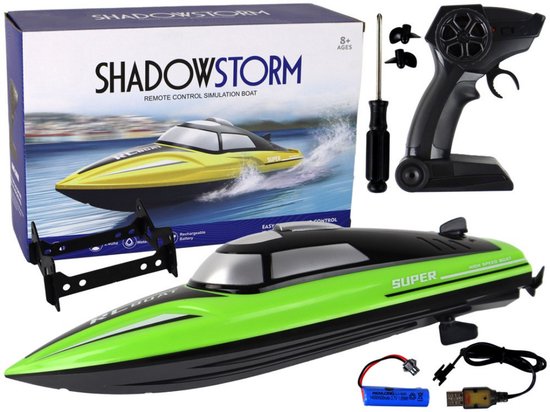Playos® - RC Speedboot - Groen - Oplaadbaar - 20 tot 25 km/uur - 2.4 GHz Afstandbediening - Bestuurbare Boot - Buitenspeelgoed - Waterspeelgoed