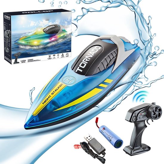 RC Speedboot met Afstandsbediening – 2.4GHz Bestuurbare Boot met LED Verlichting – Instelbare Snelheid – Raceboot voor Kinderen en Volwassenen – Elektrisch Water Speelgoed – Radiografisch Bestuurbare Speelboot voor Vijver Zwembad Meer