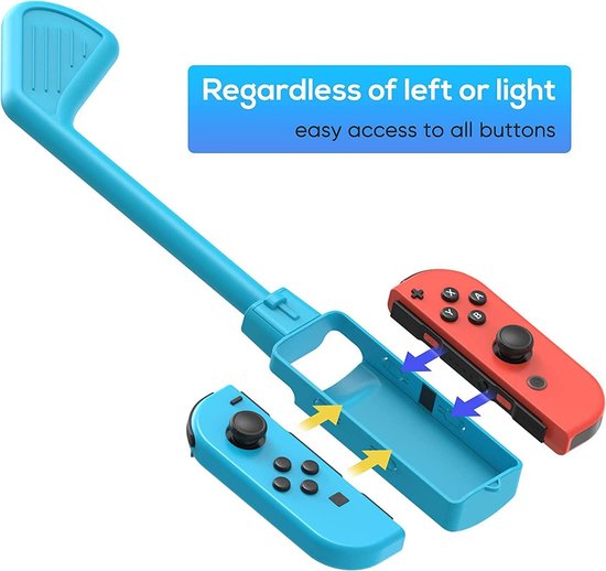 PlayCool Handgreep voor Golfspellen Geschikt voor Mario Golf: Super Rush - Nintendo Switch Joy-Con Set van 2 Rood en Blauw