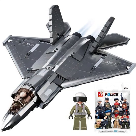 Sluban - J35S Straaljager met extra mini figure | WW2 army luchtmacht | Technic creator ideas educatief leger speelgoed | Expert bouwpakketten voor volwassenen compatibel met lego mould king mega | Classic icons vliegtuig modelbouw | 838 bloks