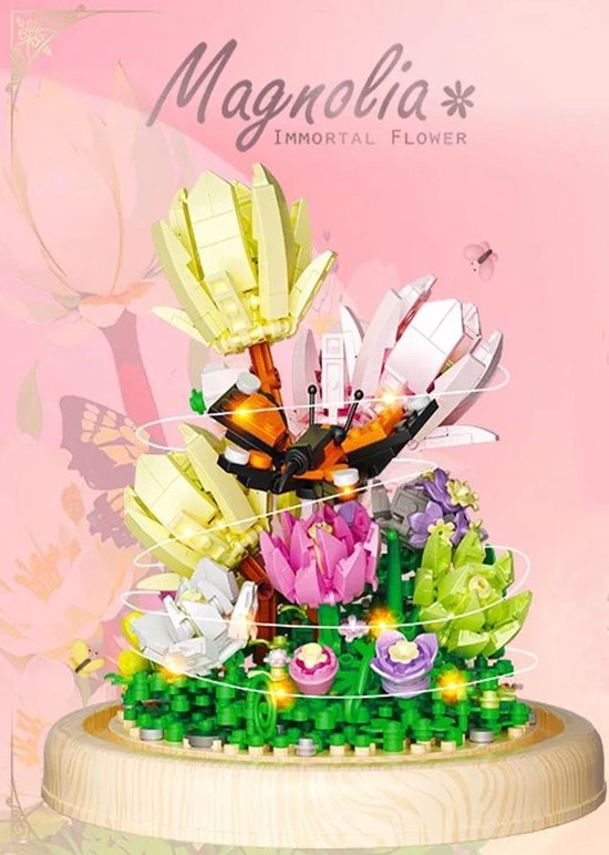 Zhe Gao - Bloemenboeket Magnolia Stolp | Botanical Flowers Collection | Classic Creator STEM speelgoed bloemen bouwpakket | niet compatibel met lego mould king | Kunstbloemen modelbouw bloemenpracht volwassenen & kinderen | 592 bloks cadeau voor haar
