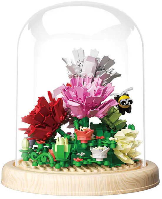 Zhe Gao - Bloemenboeket Anjer in Stolp | Botanical Flowers Collection | Classic Creator STEM speelgoed bloemen bouwpakket | niet compatibel met lego mould king | Kunstbloemen modelbouw bloemenpracht volwassenen & kinderen | 545 bloks cadeau voor haar