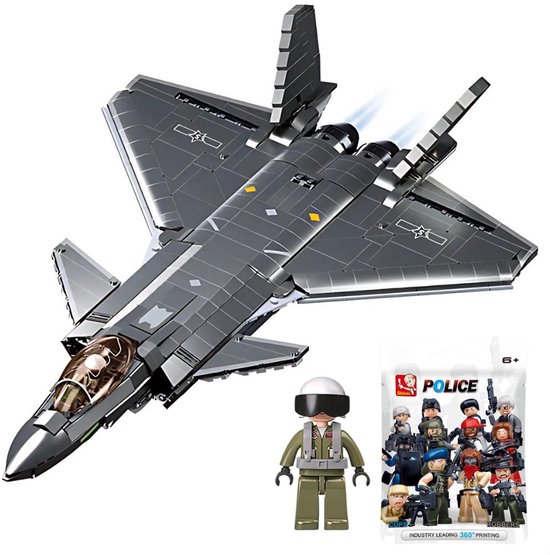 Sluban - J20S Straaljager met extra mini figure | WW2 army luchtmacht | Technic creator ideas educatief leger speelgoed | Expert bouwpakketten voor volwassenen compatibel met lego mould king mega | Classic icons vliegtuig modelbouw | 953 bloks
