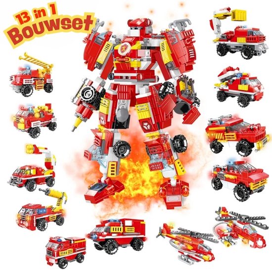 Woma - Brandweer Auto Robot 13 in 1 | Transformers bouwset | Ideas expert modelbouw | Compatibel met lego mould king sluban mega | Classic Icons Creator speelgoed technisch bouwpakket voor kinderen & volwassenen | 591 bloks