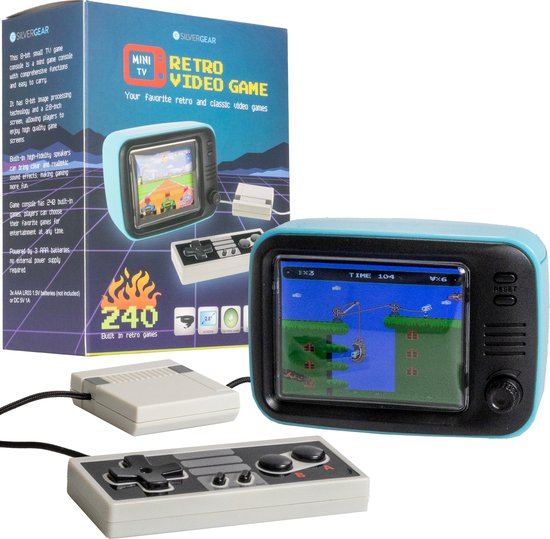 Spelcomputer met TV - 240 Spellen - Arcade - Retro Game Console - Gaming Computer - Speelgoed Jongens / Meisjes - Blauw - Silvergear