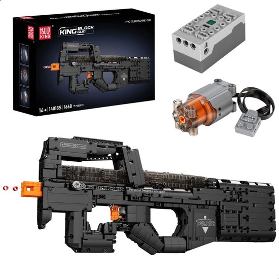 Mould King - 14018S FN P90 geweer ww2 gun modelbouw | Army leger pistool bouwset | Creator classic nerf motor guns bouwpakket compatibel met lego sluban mega bloks | Technische speelgoed expert ideas voor volwassenen | 1589 bouwstenen Vaderdag cadeau