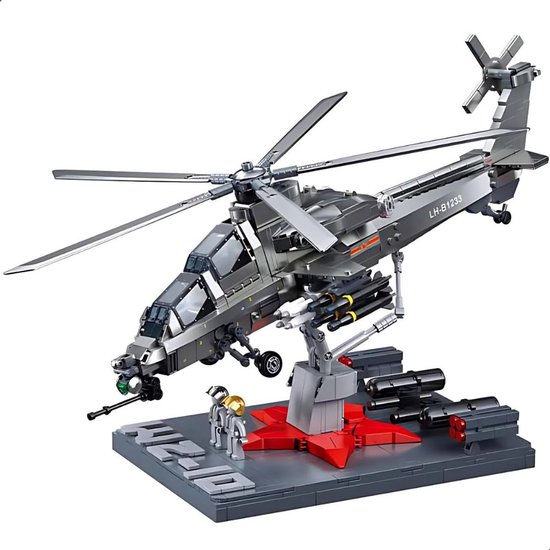 Sluban - B1233 WZ-10S Gevechtshelikopter | WW2 army luchtmacht | Technic creator ideas educatief leger speelgoed | Expert bouwpakketten voor volwassenen compatibel met lego mould king mega | Classic icons vliegtuig helikopter modelbouw | 914 bloks