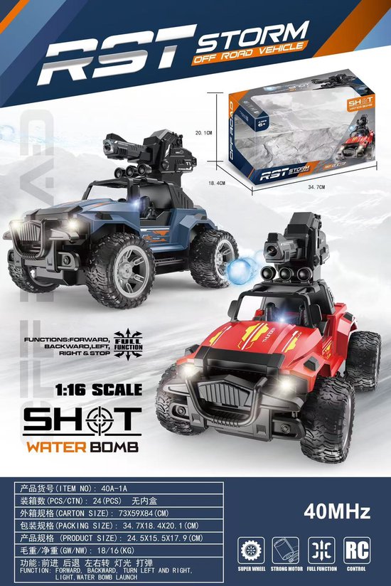 RC Off-Road Waterkogel Auto - Radiografische Spuitende Raceauto met LED Verlichting - Buiten Speelgoed voor Jongens (6+), Gezinsfeest - Groen