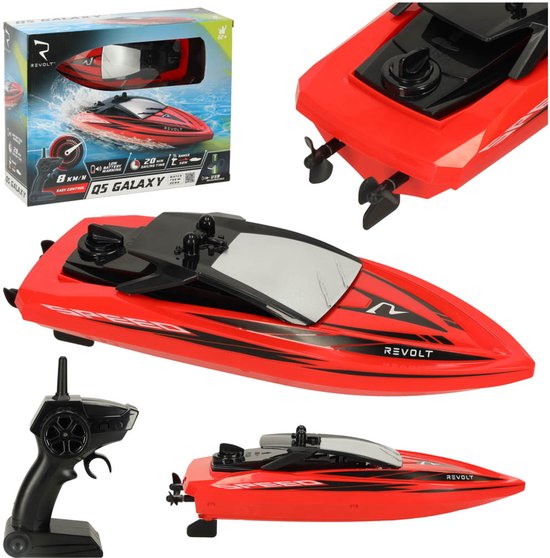 Playos® - RC Speedboot - Rood - Oplaadbaar - 8 km/uur - 2.4 GHz Afstandbediening - Bestuurbare Boot - Buitenspeelgoed - Waterspeelgoed