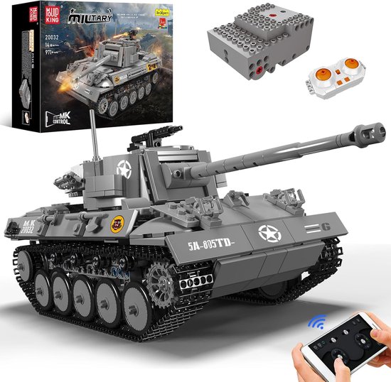 Mould King - 20032 Hellcat WW2 Army RC Tank | Radiografisch bestuurbare auto | City leger bouwpakketten | Classic creator modelbouw | Compatibel met lego sluban of mega bloks | Technische ideas speelgoed voor kinderen & volwassenen | 971 bouwstenen