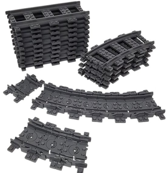 Treinrails aanvullingsset geschikt voor LEGO treinbanen van bricksNblocks® | 25 delig | 10x recht, 5x bocht en 10x flexibele rails | compatible met Lego trein rails | treinrails voor Lego en Mould King | aanvulling voor Mould King en Lego treinrails