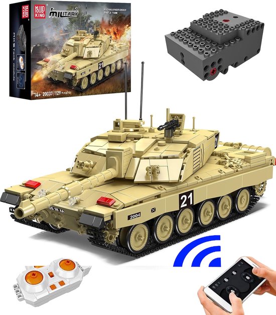 Mould King - Challenger WW2 Army RC Tank | Radiografisch bestuurbare auto | City leger bouwpakketten | Classic creator modelbouw | Compatibel met lego sluban mega bloks | Technische ideas speelgoed voor kinderen & volwassenen | 1129 bouwstenen