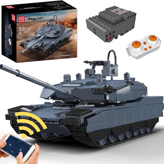 Mould King - Abrams-X WW2 Army RC Tank | Radiografisch bestuurbare auto | City leger icons bouwpakketten | Classic creator modelbouw | Compatibel met lego sluban of mega bloks | Technische ideas speelgoed voor kinderen & volwassenen | 1192 bouwstenen