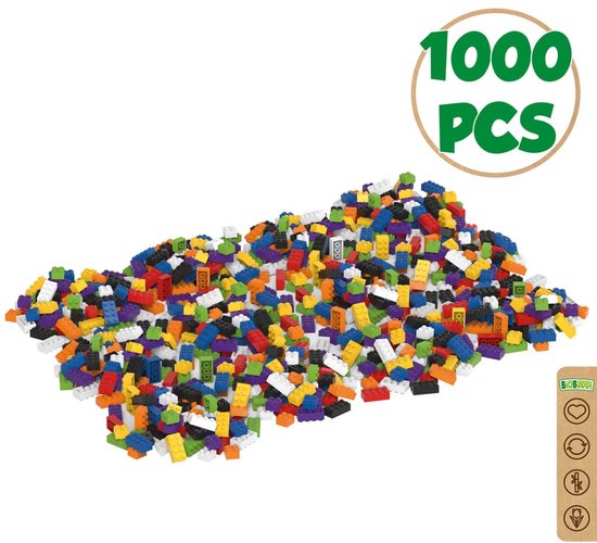 Biobuddi Bouwstenen - mix bouwblokken 1000 stuks - multicolor - compatibel met LEGO - DUURZAAM - Blokken - Constructiespeelgoed - Creatief speelgoed - Bouwplezier