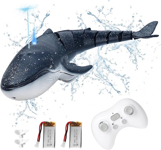 Water RC Speelgoed – Elektrische RC Walvishaai Boot met Sproeifunctie – 2,4 GHz Afstandsbediening – Dubbele Propeller – Inclusief 4 Batterijen – Voor Kinderen & Volwassenen – RC Cadeau voor Zomer & Waterplezier