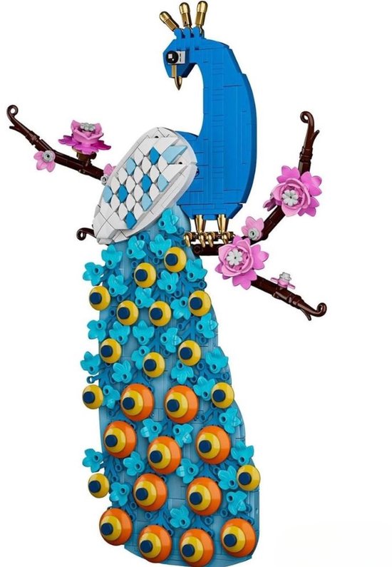 Mould King - Pauw met bloemen Wall Art bouwset | Botanical flowers collection | Classic Creator STEM speelgoed bonsai bloemenpracht bouwpakket compatibel met lego sluban mega | Icons kunst bloemenboeket modelbouw volwassenen & kinderen | 690 bloks
