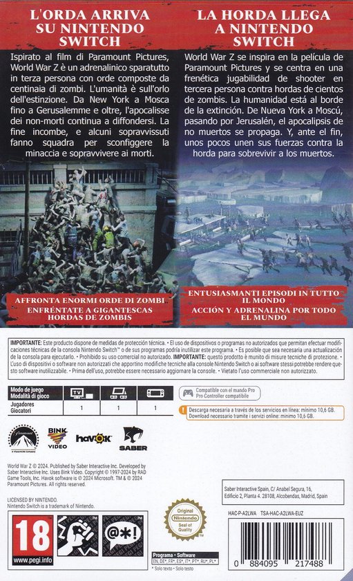 World War Z Code In Box - ES IT Switch