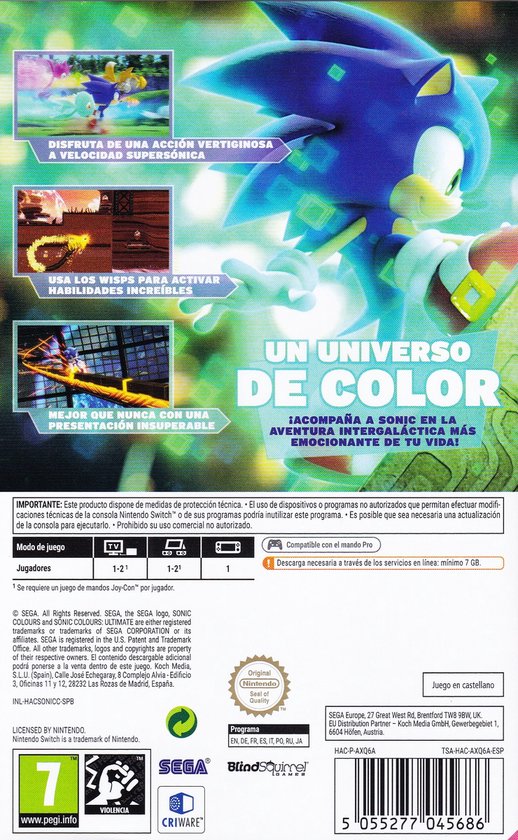 Sonic Colours Code In Box - ES Switch