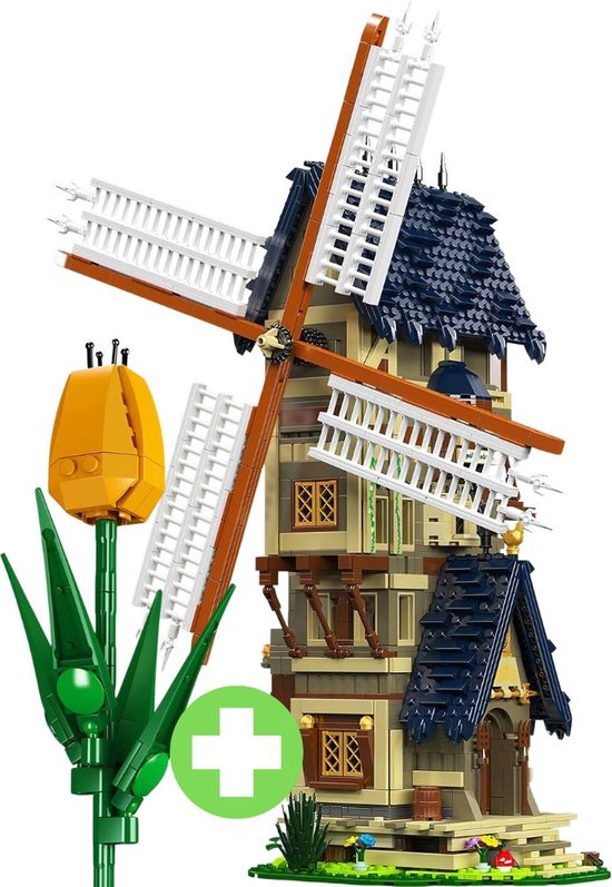 Mould King -10060- Windmolen | Bloemen park molen | Technic icons modelbouw | Creator classic architecture bouwpakket | Compatibel met lego sluban mega | Technische speelgoed ideas expert volwassenen & kinderen | 1667 bloks modelbouw