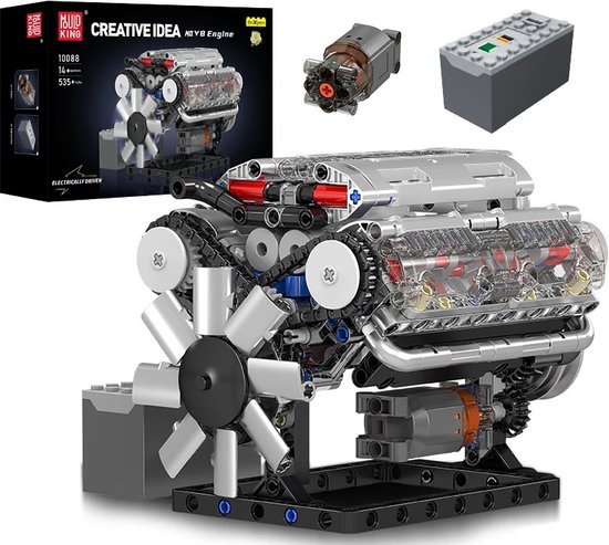 Comnox - Mould King -10088- Technische Bouwset - Gemotoriseerde V8 Motor - 535 Stuks - Voor Kinderen en Techniekfans - LEGO Compatible
