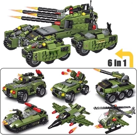 6 in 1 tank lego compatibel - militair - 520 pcs