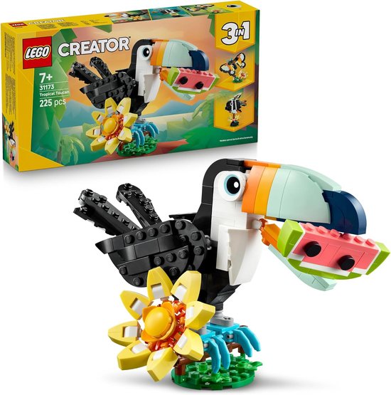 LEGO Creator 3in1 Wild Animals: Tropical Toucan Animals Toy – Building Kit for Children – Turns into Butterfly or Tropical Fish – Creative Gift from 7 Years