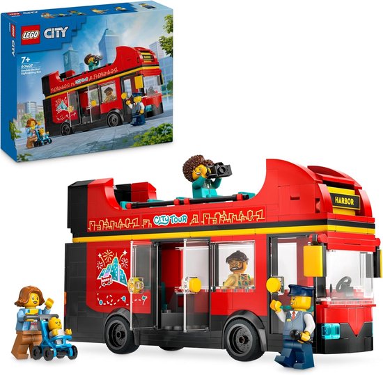 LEGO City Tourist red double decker, Toy Bus Building Kit for Kids, Fun Role Play Gift for Boys and Girls from 7 years with 5 Dolls and Accessories