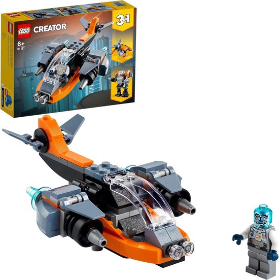 LEGO Creator 3in1 Cyberdrone Building Kit with Mecha Action Figure and Scooter with Robot Minifigure, Space Toy for Kids, Gift for Boys and Girls