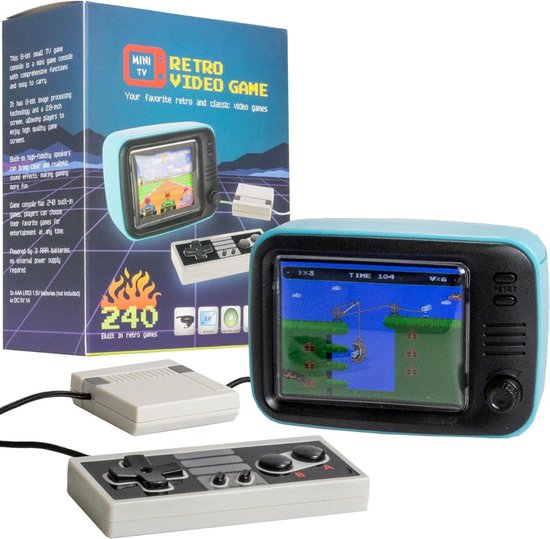 SCH® Retro game console - Retro console - Retro game - Retro handheld - Blauw - 7cm x 7cm x 10cm